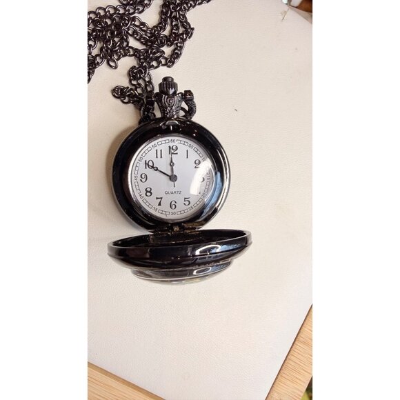 Route 66 Pocket Watch Quartz Movement With Chain Necklace Black Vintage Style - Picture 2 of 6